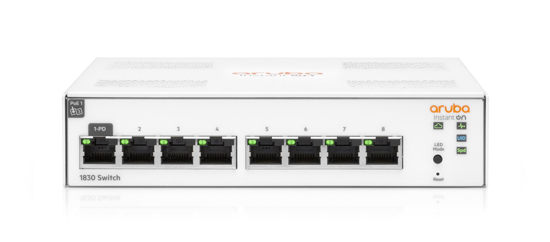 Aruba 1830 8-port Switch JL810A Front Angle