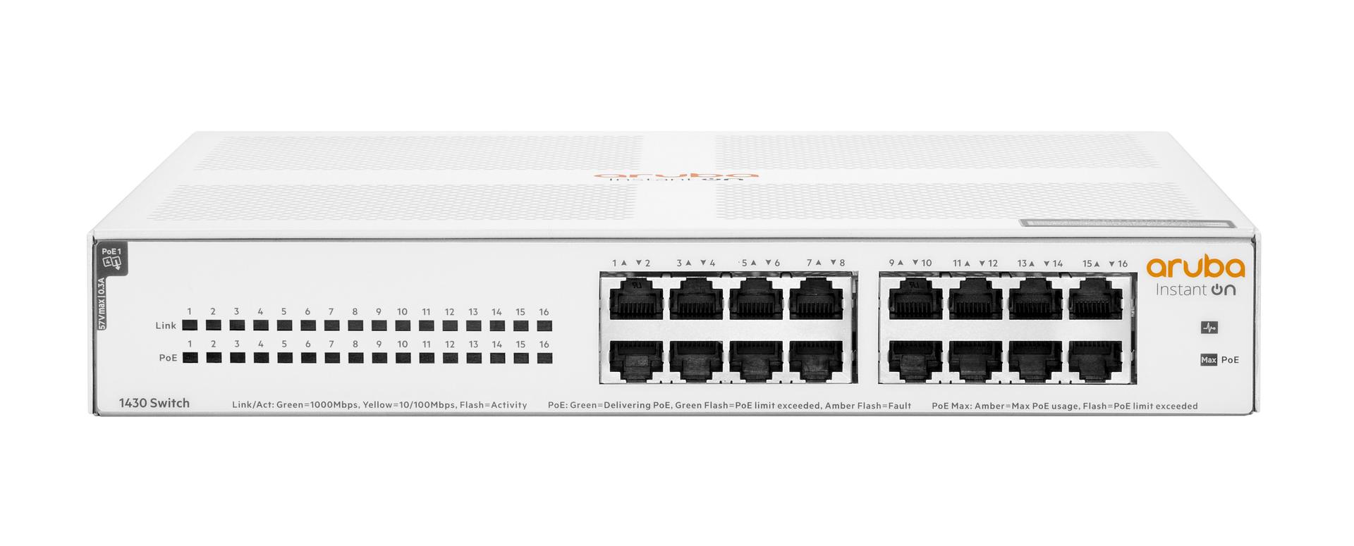 Aruba Instant On 1430 16-Port PoE Switch Front Image