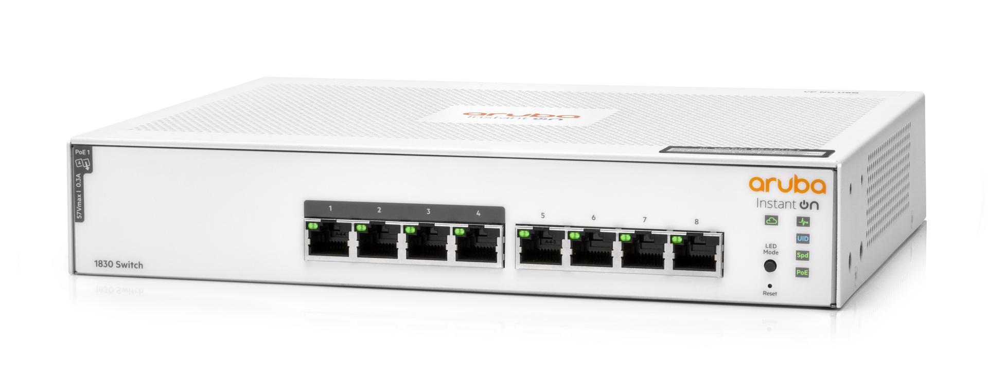 Aruba Instant On 1830 JL811A 8 Port Class4 PoE 65W Switch Side Angle