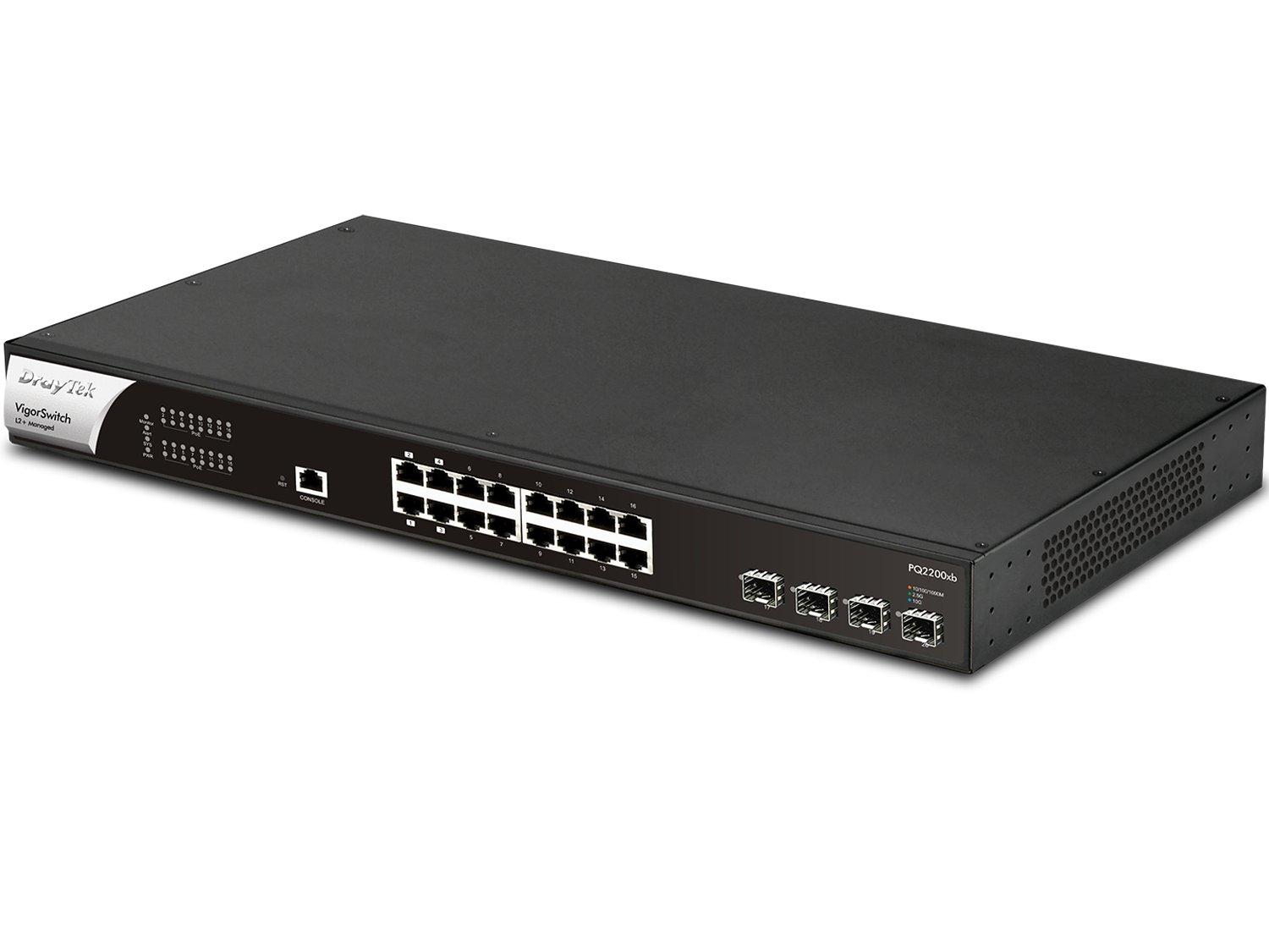 DrayTek VSPQ2200XB 16-Port Smart Managed PoE+ Switch Side Angle Image