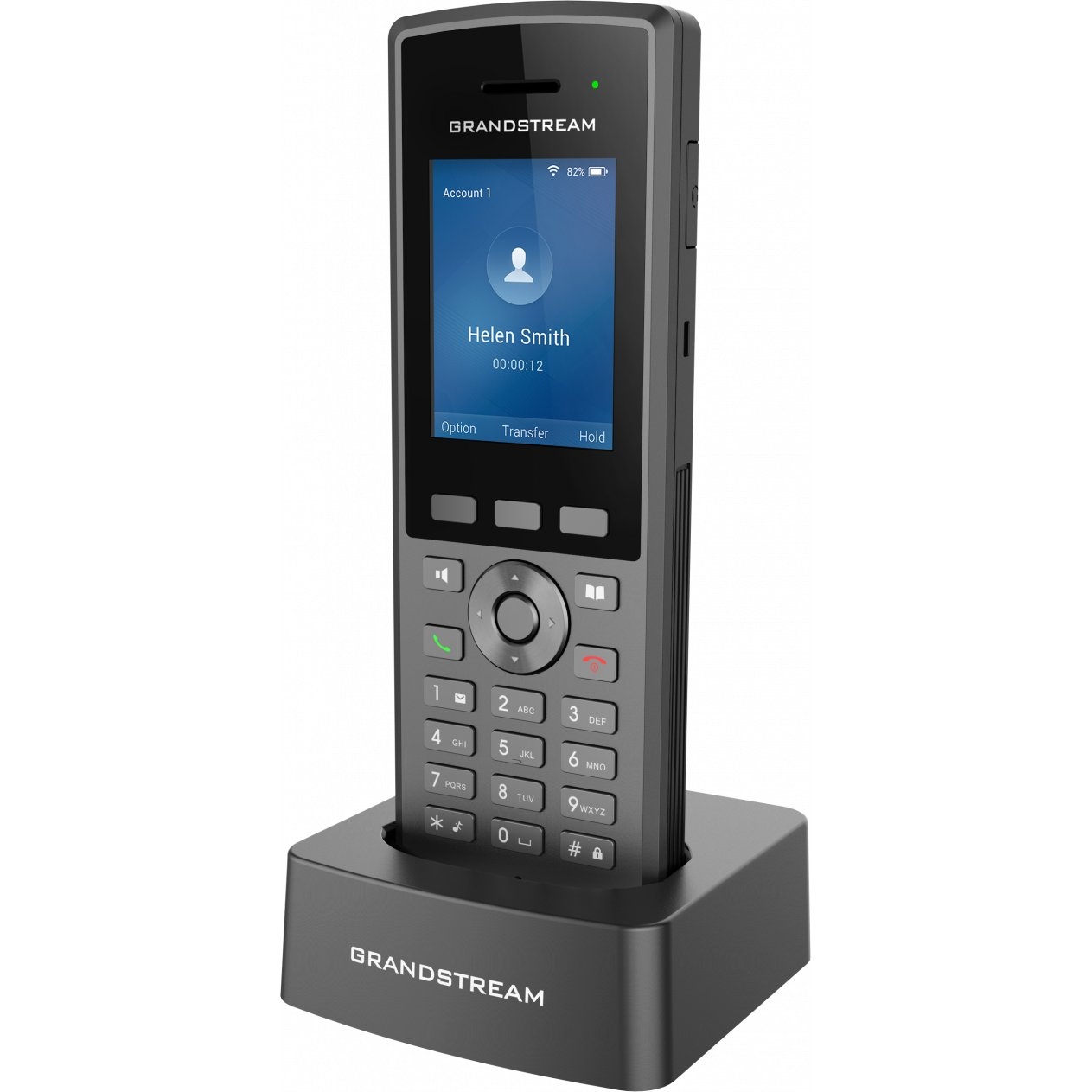 Grandstream WP825 Wireless Handset Front Angle Image with Cradle
