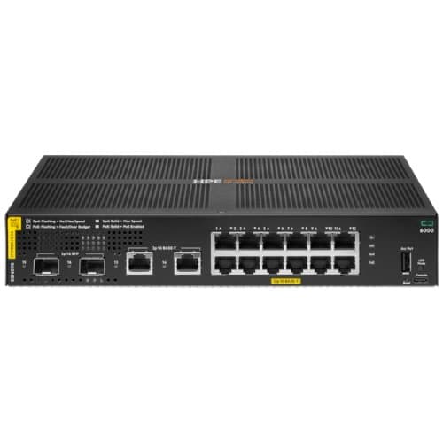 HPE Aruba Networking CX 6000 12-Port Gigabit Class 4 PoE Switch with 2 SFP Ports (R8N89B)
