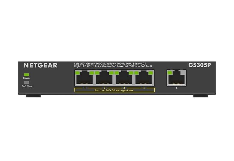 Netgear GS305P 5-Port Unmanaged Gigabit PoE+ Switch Front Image