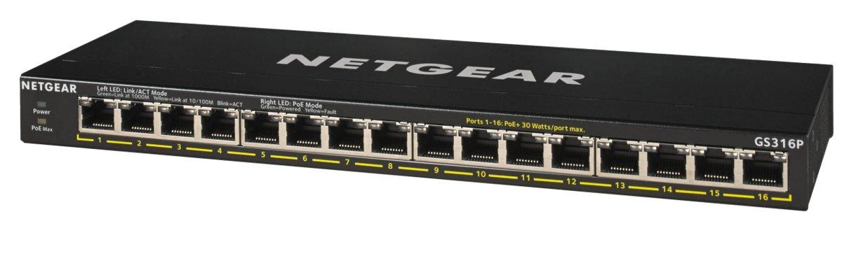 Netgear GS316P 16-Port Switch Front Angle Image