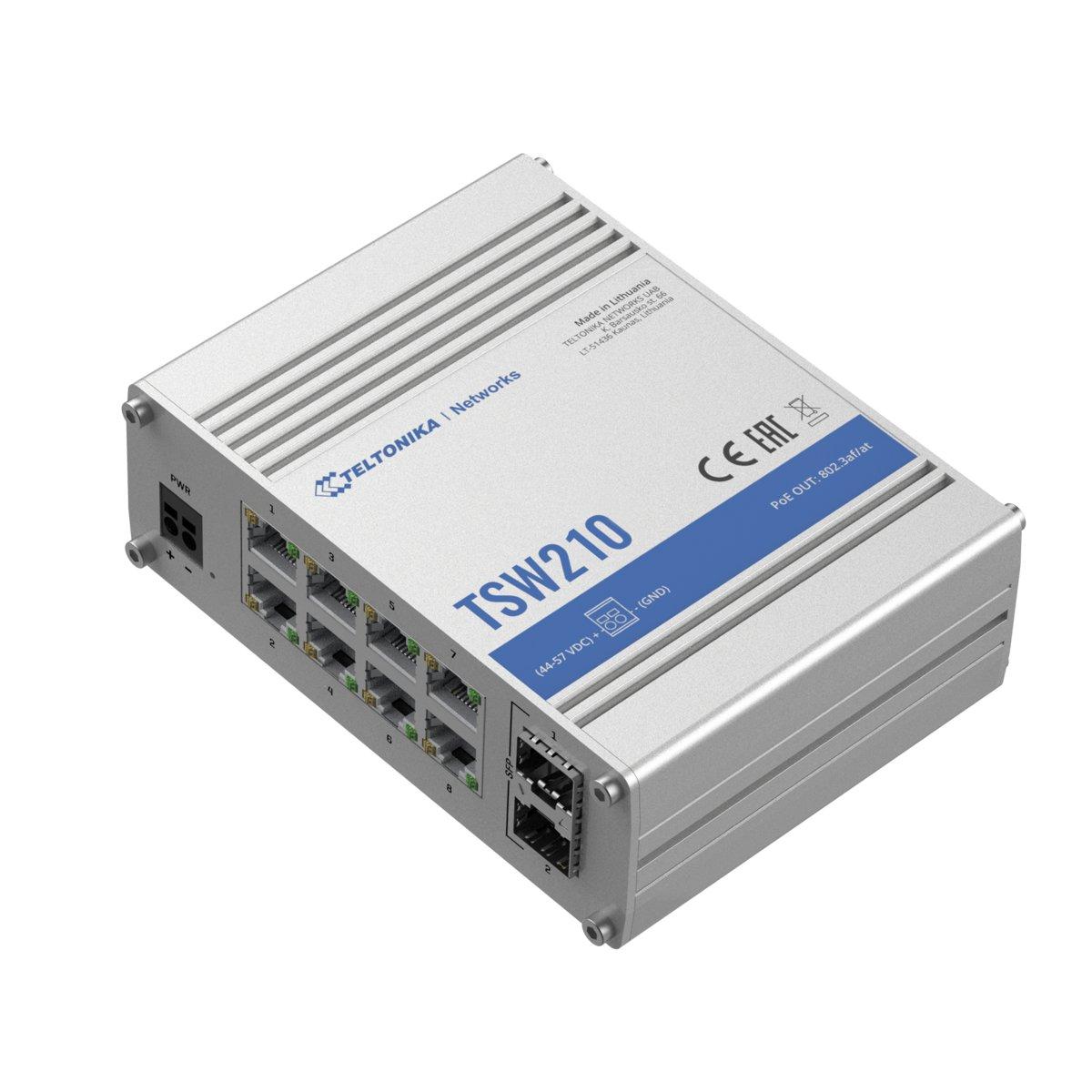 Teltonika TSW210 Unmanaged 8-Port Switch Front Angle Image