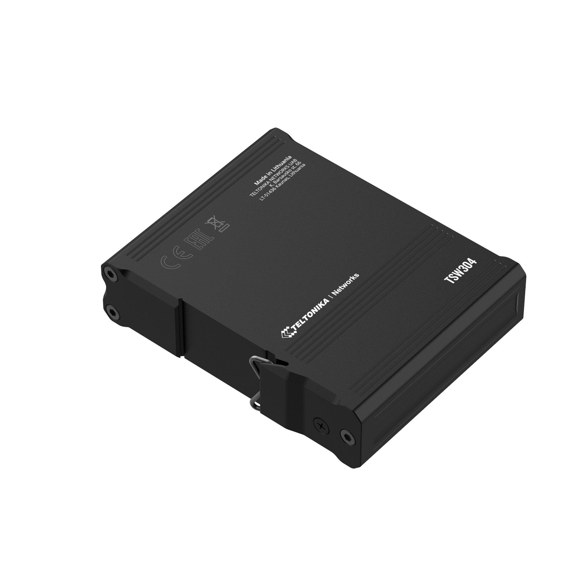 Teltonika TSW304 Unmanaged DIN Rail Switch Front Angle