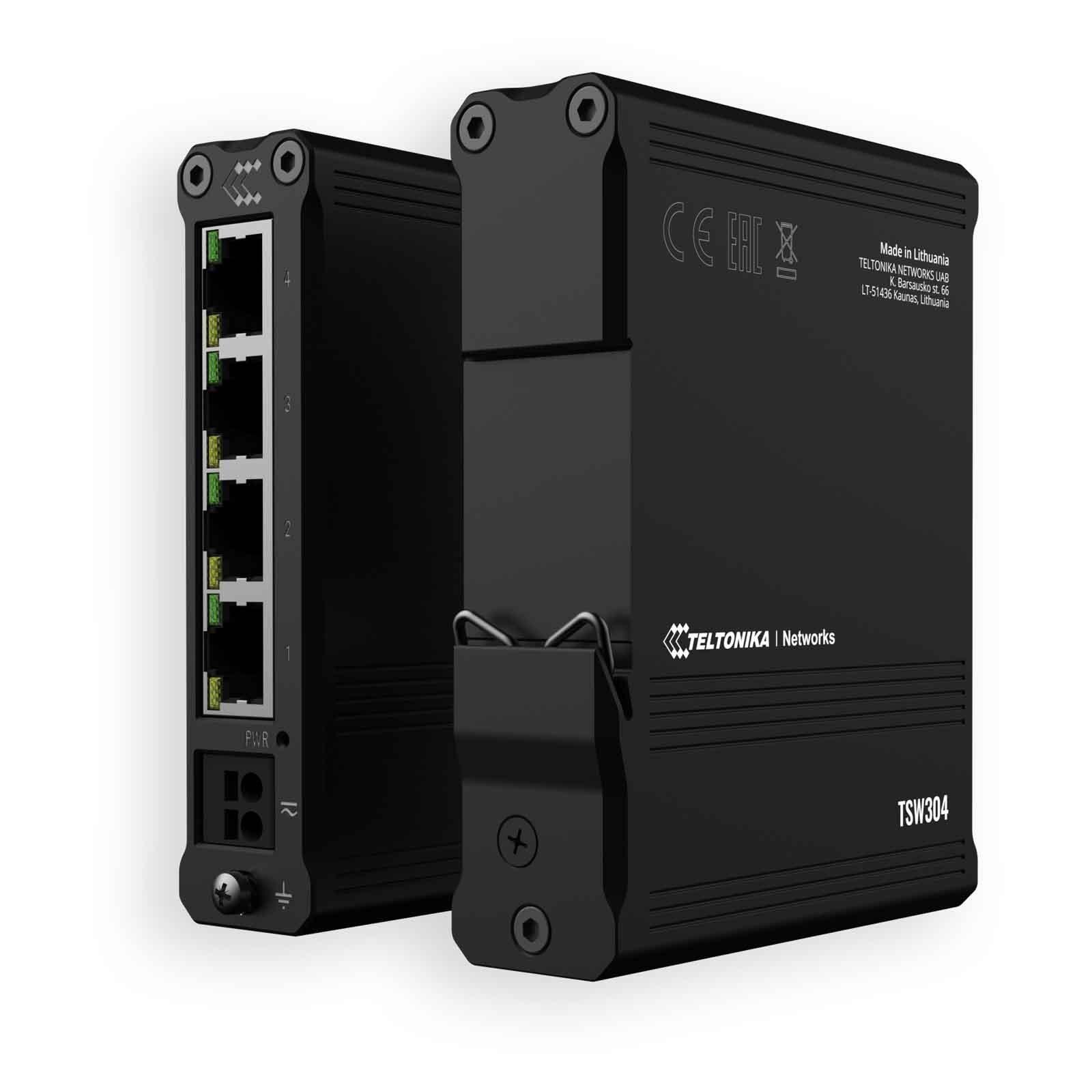 Teltonika TSW304 Unmanaged DIN Rail Switch Side Angles