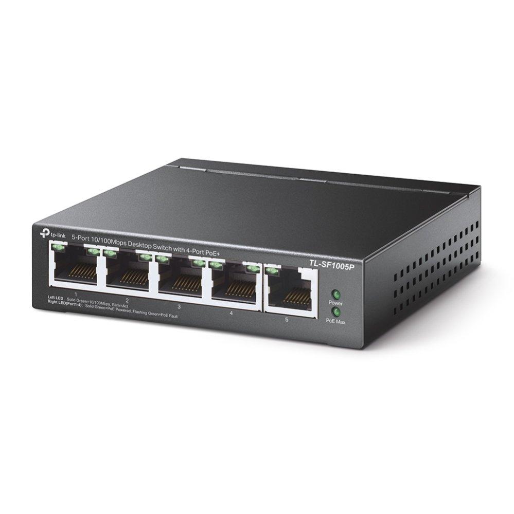TP-Link TL-SF1005P 5-Port Unmanaged PoE Switch Front Angle Image