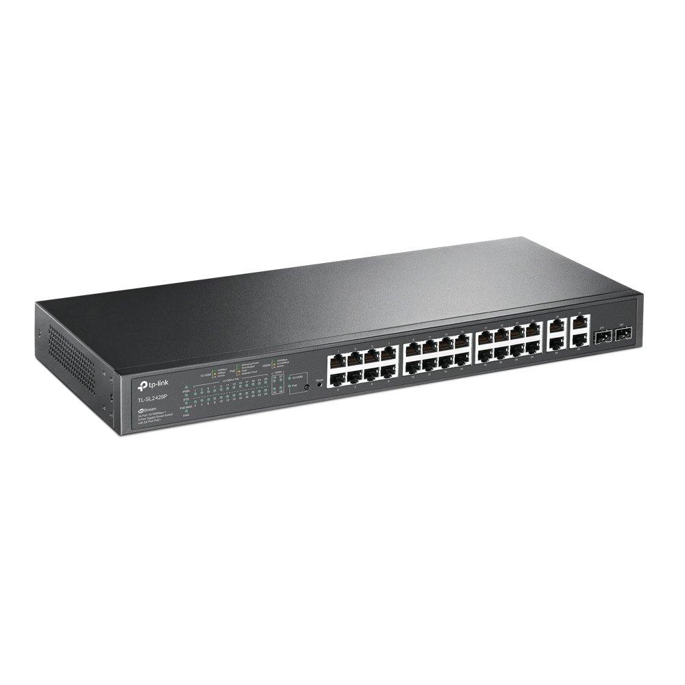 TP-Link TL-SL2428P 24-Port PoE Switch Front Angle
