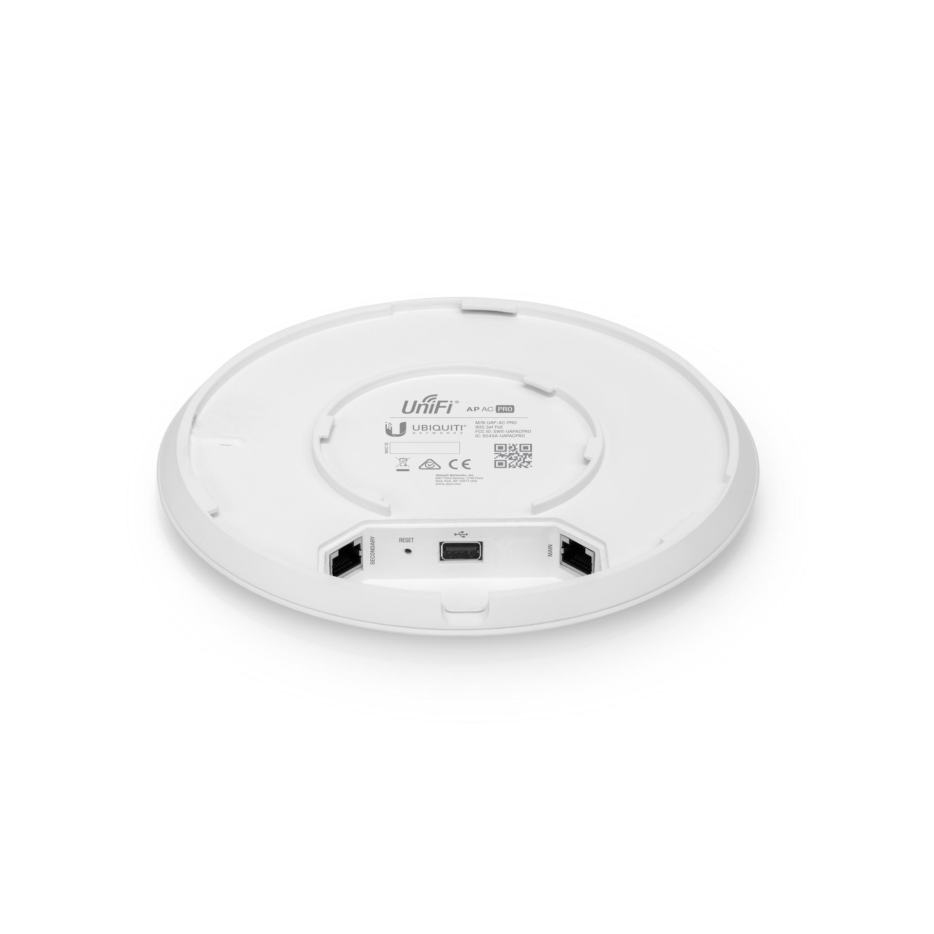 Ubiquiti UniFi UAP-AC-PRO WiFi 5 3x3 PoE Indoor/Outdoor Access Point Back View with Ports