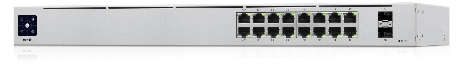 Ubiquiti UniFi USW-16-POE Gen2 16 Port Switch with PoE+ Front Angle Image