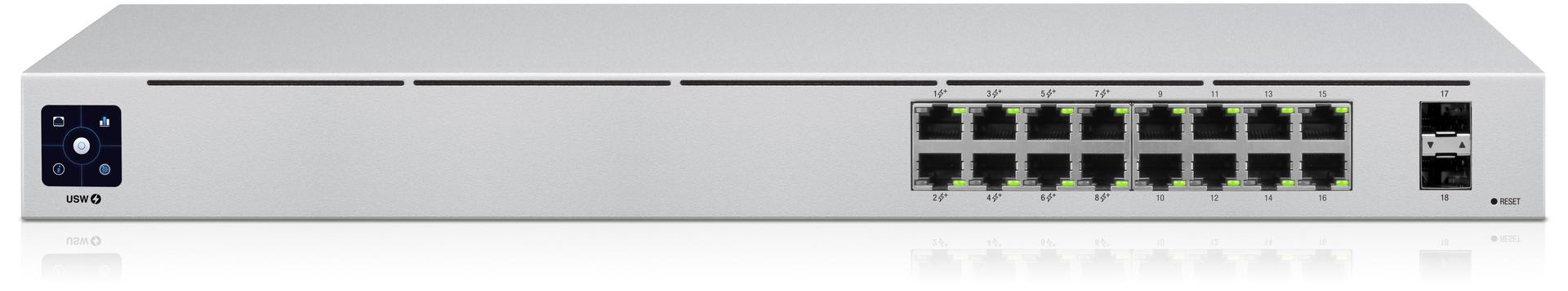 Ubiquiti UniFi USW-16-POE Gen2 16 Port Switch with PoE+ Top Angle Image