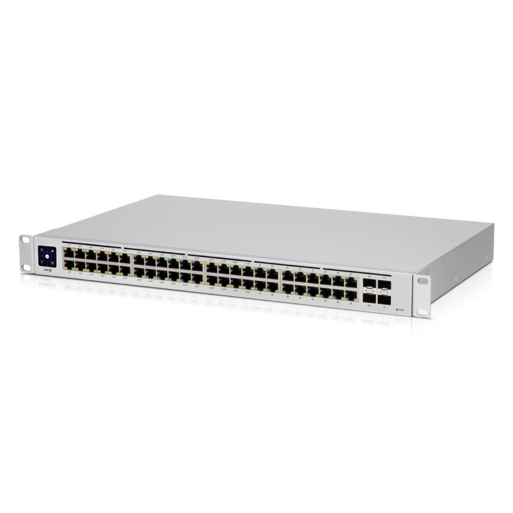Ubiquiti UniFi USW-48-POE 48-Port PoE+ Gen2 Gigabit Network Switch Front Angle Image